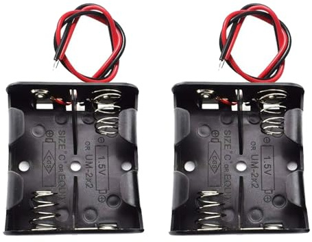 hrsyyl 2pcs 2-Slot C Size Battery Holder 2X C Cell Battery Holder 2X 1.5V C Size Battery Case Box with Wire