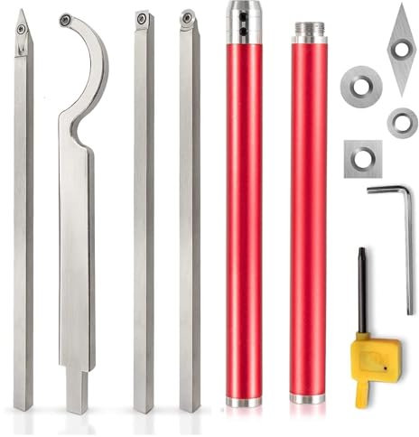 Drechselwerkzeug-Set mit Hartmetallspitze, Drechselwerkzeuge aus Hartmetall mit 4 zusätzlichen Klingen, inklusive Schrupp- und Feinschliffklinge
