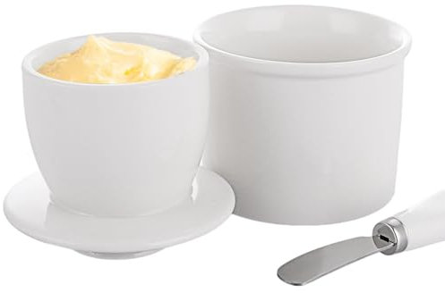 ASelected Butter Dish with Lid, French Butter Crock for Counter Butter Knife Keeper ,Ceramic Butter Bell Ceramic Butter Bell Spreadable and Soft Butter Dishwasher Safe (Whire)