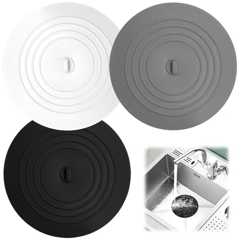 Bouchons pour Baignoire Silicone, 3 Pièces Bouchons de Vidange en Silicone, 15CM Bouchon Baignoire Universel, Bouchon Evier, Bouchon Evier Salle de Bain,pour Douche, Baignoire, Lavabo(Noir/Blanc/Gris)