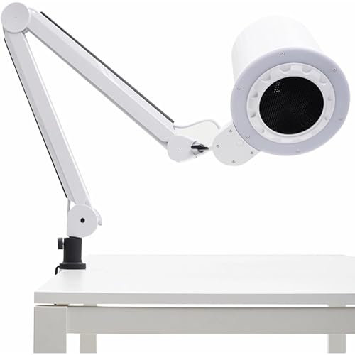 55W Powerful Nail Vacuum Dust Collector, Electric Nail Dust Cleaner with 3 Color LED Lamp, Reusable Filter and Table Holder, Direction & Angle Adjustable