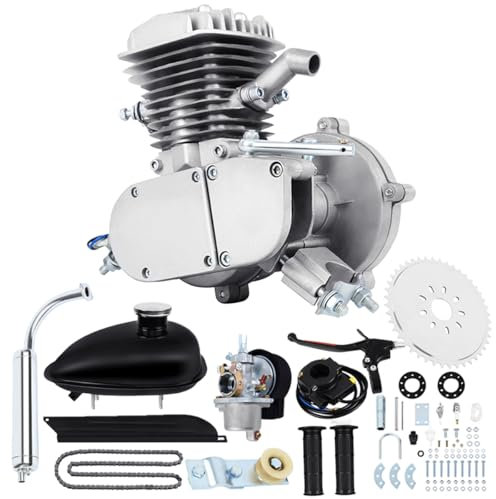 H-YEEU 80cc 2 Temps Kit Moteur Velo Gaz Moteur Kit de Conversion de Vélo pour vélo motorisé Argen/Noire Livraison aléatoire