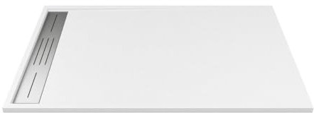 Vente-unique - Receveur de douche extra plat à poser ou à encastrer recoupable en résine SMC - Blanc - 160 x 90 cm - LYROSA