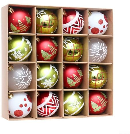 HEBEOT 16 Stück handgefertigte Glas-Weihnachtskugeln, 6 cm, Weihnachtsbaumkugeln, Weihnachtsdekoration für Weihnachten, Hochzeiten, Verlobungen (B)