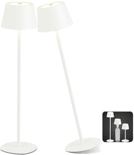 Northpoint 3in1 LED Tischlampe Flaschenleuchte max. 45cm hoch mit 3000mAh Akku 200lm warmweißes Licht (3000K) stufenlos dimmbar für Innen und Außen (weiß 2er-Set)