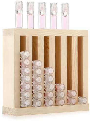 Wonderjune 1 Pcs 6 Slot Wooden Lipsticks Holder 0.7 Inch Lip Balm Tube Holder Lip Gloss Organizer Display Wood Lipsticks Tube Tower Organizer for Market Craft Booth Room Display (Wood Color)