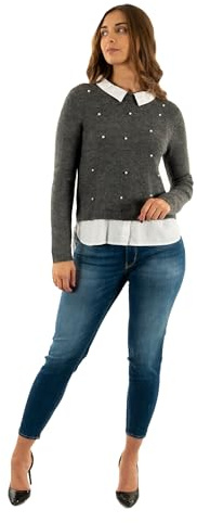 ONLY Pull Hiver Dolly Medium Grey Melange w. Cloud Dancer Woven Mix M