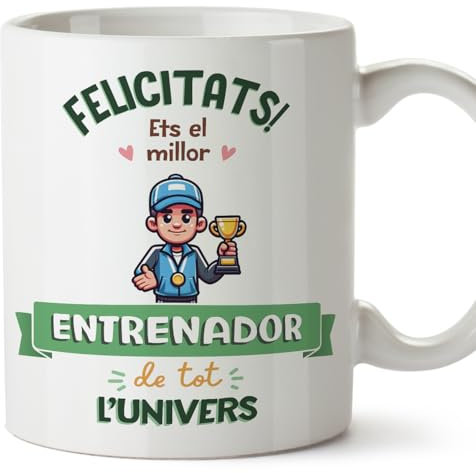 MUGFFINS Tazas para ENTRENADOR hombre - En Catalán - Millor Univers Trofeu - 11 oz / 330 ml - Regalo original y divertido