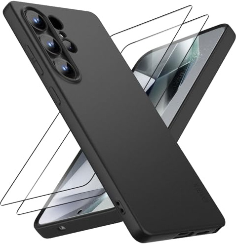 X-level für Samsung Galaxy S25 Ultra Hülle, 1 Handyhülle mit 2 Schutzfolie, Weiche TPU Dünn Case Rundumschutz Schutzhülle Kratzfest Silikon Cover für Samsung S25 Ultra 5G, Schwarz