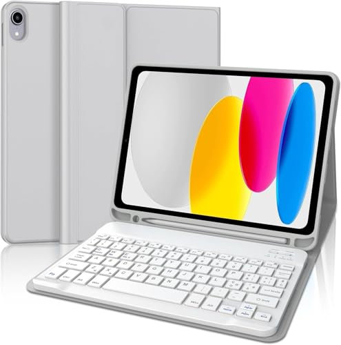 Occtingkind, Funda con teclado para iPad Pro de 12,9 pulgadas, teclado magnético extraíble para Apple iPad Pro (2018-2022), disposición alemana QWERTZ (gris claro)