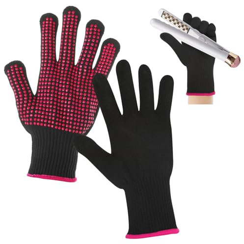Dimeho 2 Pcs Professional Heat Resistant Glove Non Slip Silicone Bump, Heat Proof Glove Mitts for Hair Styling, Heat Blocking Work Gloves for Women Prevent Burns For Hair Styling Curling Iron Wand
