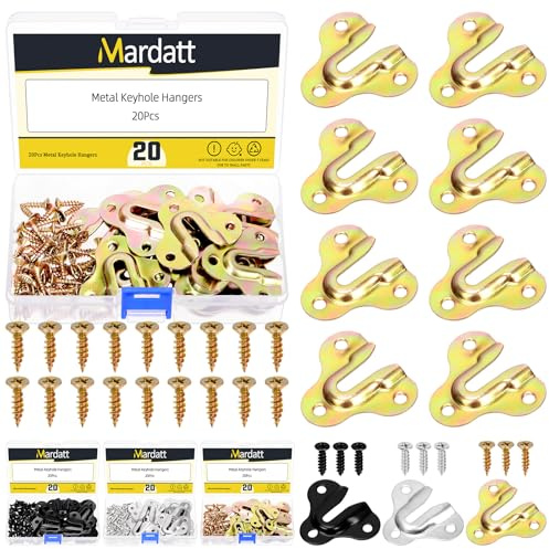 Mardatt 20 Set Keyhole Hangers Kit, 50 x 43mm Zinc Yellow Butterfly Mirror Picture Frame Hanger, Single Keyhole Hanging Plate with Screw for Wall Mounting Coat Rack Picture Frame Wooden Board