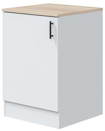 Módulo Inferior Cocina Kira Moderno 1 Puerta Blanco Brillo y Roble Canadian 60x90x60 cm