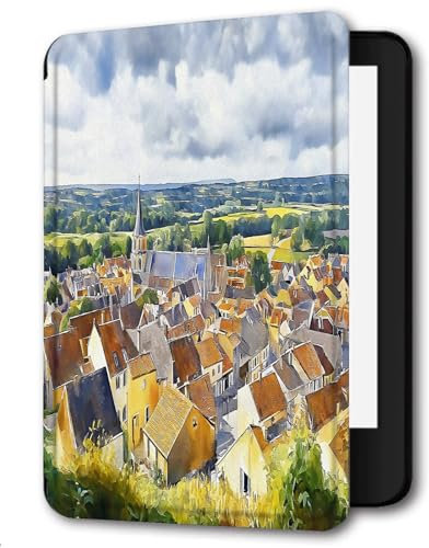 Case For 6 Amazon Paperwhite 10th Generation (Model No.PQ94WIF) 2018 Released PU Leather Case Paperwhite smart Sleep/Wake Paperwhite Cover-Modern Town Watercolor Landscape