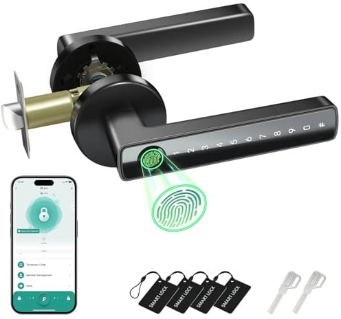 Fingerprint Door Lock, 6-in-1 Smart Door Knob, Biometric Knob Handle with Keypad Code, App Control, Keyless Thumbprint Entry Smart Locks for Home Bedroom Hotel Office Apartment