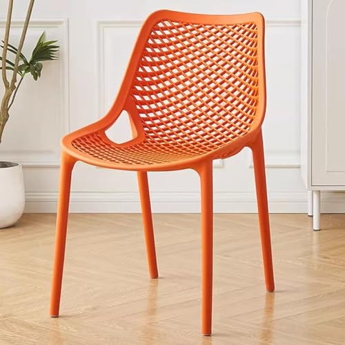 ZJYIGOWL Küchen Esszimmerstühle Weiß Hohlgeformter Küchenstuhl Mit Rückenlehne Kunststoff Beistellstühle Für Esszimmer Und Wohnzimmer Stapelbarer Restaurant Bürostuhl Ohne Armlehnen(Orange)