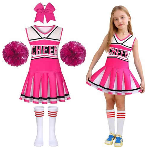 Gekyve Déguisement Pompom Girl Enfant Fille, Costume Cheerleader Tenue Uniforme avec Pompons et Chaussettes, Idéal pour Carnaval Halloween Cosplay Fête Mascarade Cadeau