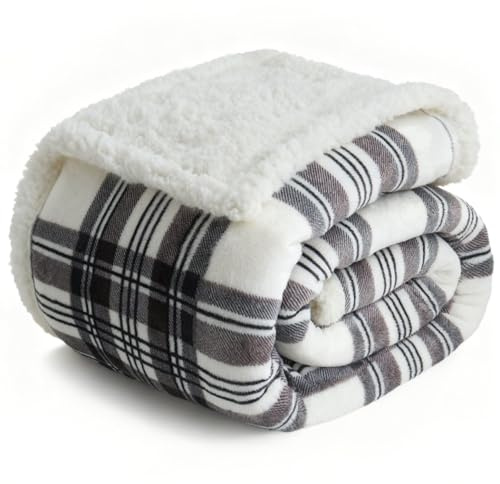 Blanket for Women, Flannel Cozy Soft Blanket for Bed Fleece (Gray-Plaid, 80*90)