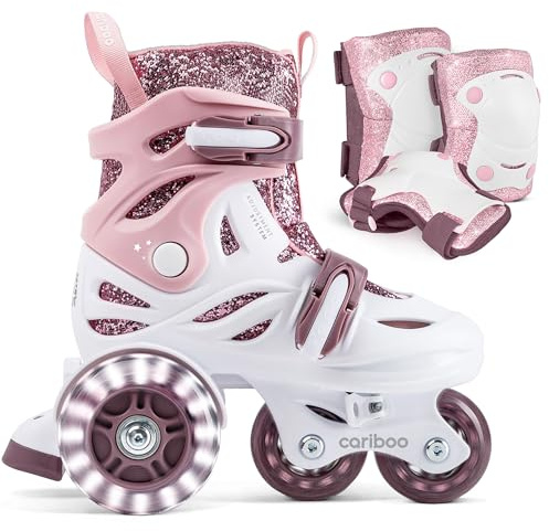 Cariboo Patins à roulettes pour Enfants - Ajustables - pour Débutants - Set avec Protège-Genoux Coudières et Protège-Poignets - Ballerina