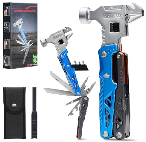 18-in-1 Multitool mit Hammer, Zange und Taschenmesser - Robuster Multiwerkzeug für Männer - Ideal als Survival Gadget, Camping Zubehör und Outdoor-Ausrüstung für Wanderung, Angeln & Notfälle
