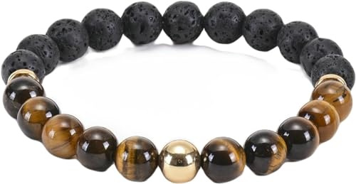 Damenschmuck, Damen-Armband mit Diffusor für ätherische Öle, Lavastein, 8 mm Naturstein, elastische Armbänder für Herren, 17 cm, Schmuck
