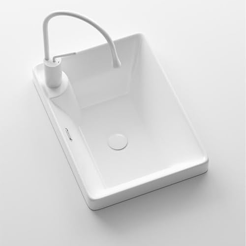 Lavabo À Poser, Vasque Rectangulaire En Céramique Blanche Avec Robinetterie, Style Moderne, Idéal Pour Les Hôtels, 460 X 335 X 210 Mm / 201 X 48,3 Pouces(460 X 335 X 210 Mm / 20 148,3 Pouces)