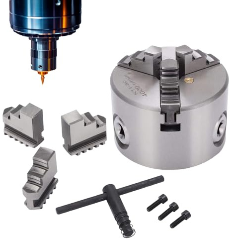 Portabrocas de torno | Adaptador de autocentrado de 3 mandíbulas | Portabrocas de torno de metal de 80 mm con tornillos, para grabador, fresadora, enrutador, impresora 3D, perforación, carpintería