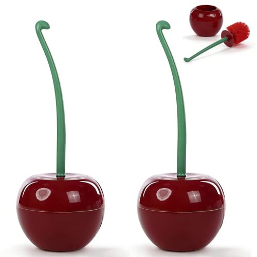 Cherry Toilet Brush, 2 Pcs Cherry Shape Toilet Brushs with Solid Long Handle, Creative Lovely Hideaway Compact Lavatory Brush for Bathroom Toilet Cleaning (Burgundy cherry creative toilet brush)
