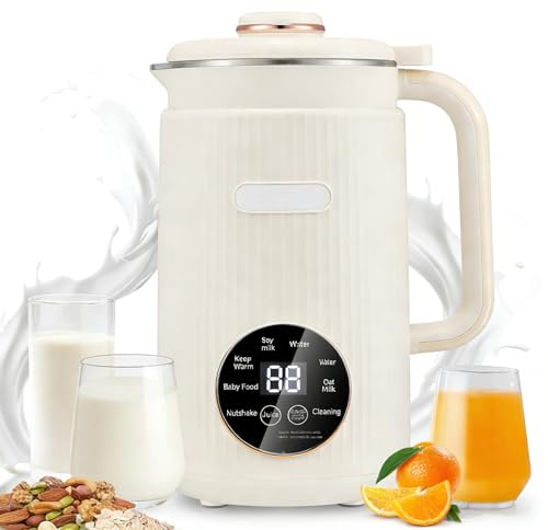 BEOSIOR Nut Milk Maker Machine, Automatic Plant Milk Maker for Homemade Almond, Oat, Soy, with Keep Warm Function, Vegan & Dairy-Free with Delay Setting and Self Cleaning (White)