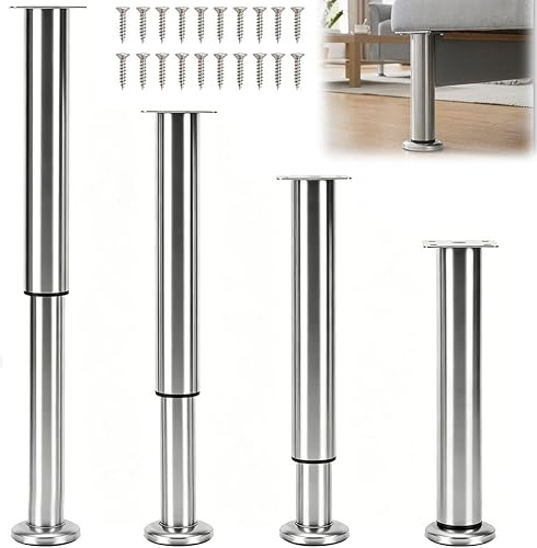 Penbinmall Möbelfüße Verstellbar 25-42 cm, 4 Stück Edelstahl Tischbeine Höhenverstellbar, Metall Höhenverstellbare Füße für Möbelfüße, Schrank füße,Tischbeine,Kommoden Füsse,Bettfüße