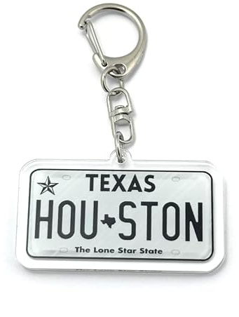 FizzyButton Gifts Houston Texas License Plate Travel Keyring Key Ring with Acrylic Charm