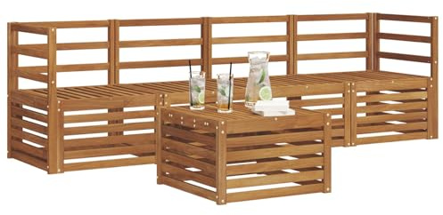 vidaXL Sofagarnituren 5 pcs Natur Massivholz Akazie, Moderne, langlebige Garten-Sofagarnitur, sectionale Möbel für Patio, Terrasse, entspannte Sitzgelegenheit