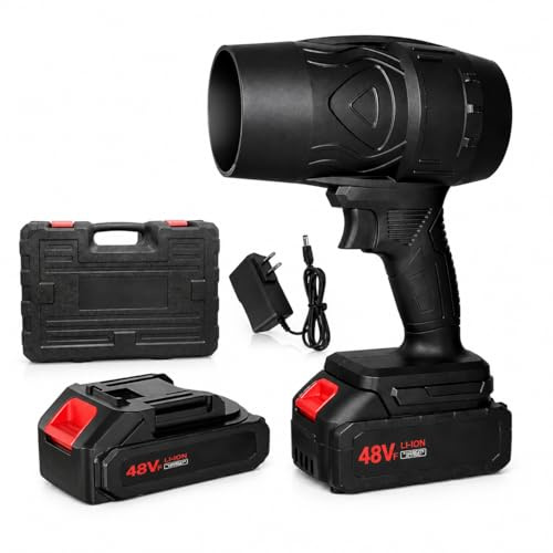 Soffiatore a Batteria 48V, Soffiatore Foglie Portatile Senza Fili, Mini Turbocompressore Velocità Aria 146 kmh con 2 Batterie e Valigia Portatile
