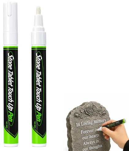 2 PCS Grabstein Farbe Wetterfest Schrift Stift, Wasserfest (Weiß) | Permanent Marker Schnell Trocknend Stift, zum Auffrischen verblasster Grabeinschriften, Für Grabmal, Gedenksteine