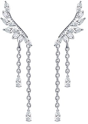 QUKE Damen 925 Sterling Silber Weiß Zirkonia Kristall Ear Cuff Ohrstecker Ohrringe Dangly Ohrhänger hängend Ohrringe