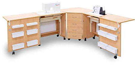 Comfort 6 | Nähmaschinenschrank | Nähmöbel | Nähtisch | (Lakeland Acacia Light, L (Air-Lifter to 15kg))