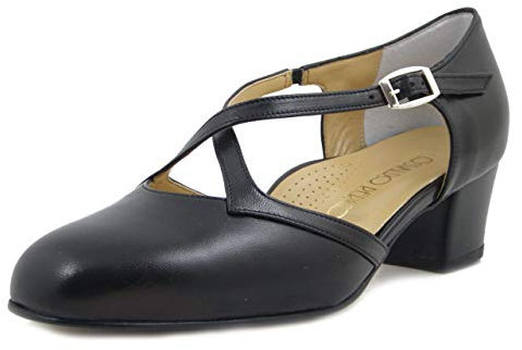 OSVALDO PERICOLI, Decolleté Aperte con Cinturino in Pelle Nappa Nero, Linea Comfort Pianta Larga, Tacco Basso, 500T40