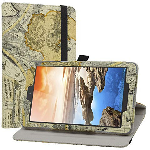 LiuShan Kompatibel mit Alcatel TCL 8 Zoll (20,3 cm), 360 Grad drehbarer Ständer, PU mit niedlichem Muster für 8 Zoll Alcatel TCL 8 Zoll Tablet (Modell # TCL 9048S) Hülle, Karte weiß
