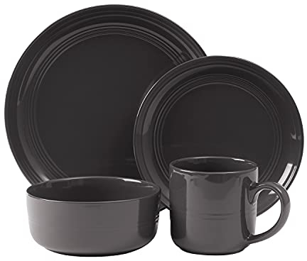 Safdie & Co. Harmony Geschirr-Set, Service für 4 Personen, Fiesta-Geschirr, Teller und Schüsseln, Heimtrends und Heimlebensmittel-Netzwerk-Essentials, Steingut, Speiseteller, Schwarz, 40,6 x 30,5 x
