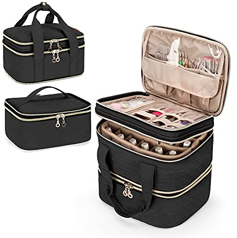 Yarwo Abnehmbare Aufbewahrungstasche für 48 Flaschen Nagellack (15 ml/0,5 FL.oz), Reisetasche für Nagellack, Organizer mit 3 Schichten für Nail Art, Schwarz (Patent angemeldet)