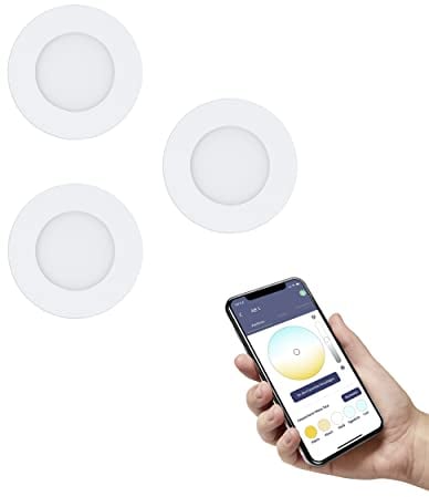 EGLO connect.z Smart-Home 3er-Set LED Bad-Einbaustrahler Fueva-Z, ultra flach, Ø 85 mm, ZigBee, App und Sprachsteuerung Alexa, Lichtfarbe (warmweiß-kaltweiß), dimmbar, 3 Metall Einbauspots weiß, IP44