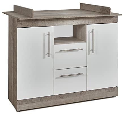 arthur berndt SELINA Wickelkommode mit abnehmbarem Wickelaufsatz Platinum Oak/Weiß - Made in Germany