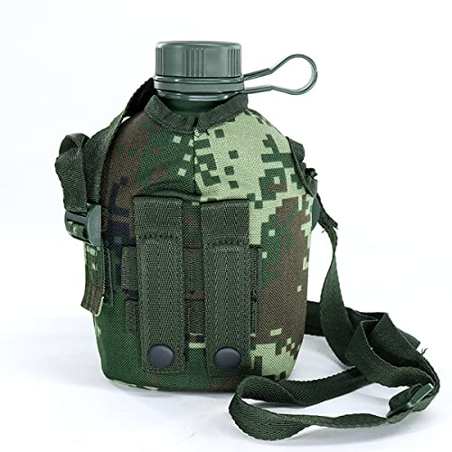 HNJZX Camouflage Kettle, Titanium Military Canteen Cup, Aluminum Military Water Bottle, Army Style Canteen, with Cover Bag for Camping, Hiking, Backpacking, Hunting (Jungle Camouflage)