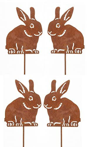 dekorativer Deko-Stecker Garten-Stecker Blumen-Pick Hase Mümmel Metall edelrost Preis für 4 Stück