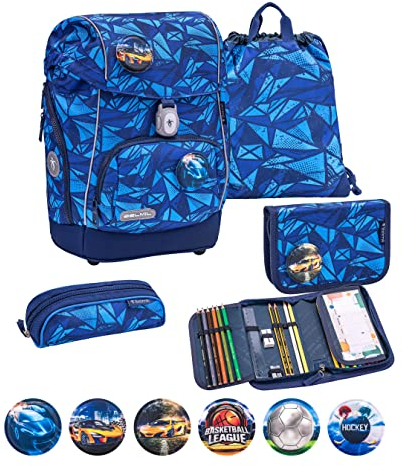 Belmil Premium Comfy Plus ergonomisches Schulranzen Set 5 - teilig, für kleine Kinder/Erstklässler - STAEDTLER, Brustgurt, Hüftgurt, Magnetverschluss (405-73/P/S) (Glacier Blue)
