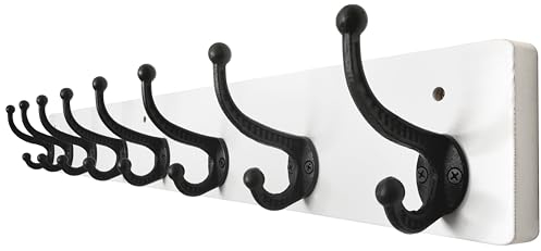 WEBI Rustic Coat Rack Wall Mount Long 8 Cast Iron Coat Hooks Wall Mounted,Heavy Duty Wall Coat Hanger Hooks for Hanging Coats,Clothes,Black on White