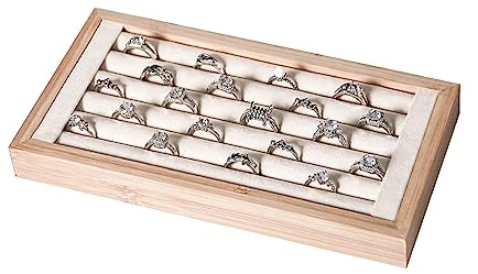 Justsoso Présentoir de bagues en bambou pour la vente, support de bague pour spectacle, petit organisateur de bijoux (beige)
