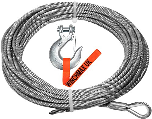 WINCHMAX Winch Cable Wire Rope 15m x 9.5mm with 3/8 inch Clevis Hook. Suitable for winches up to 13,500lb (Hole In The Drum Fitting)