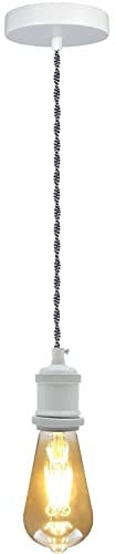 LEDSone Vintage E27 Pendant Light Fitting – Grey Twisted Braided Cable Ceiling Lamp Holder Kit for Indoor Hanging Lighting in Kitchen, Dining Room, Bar, Café, Loft