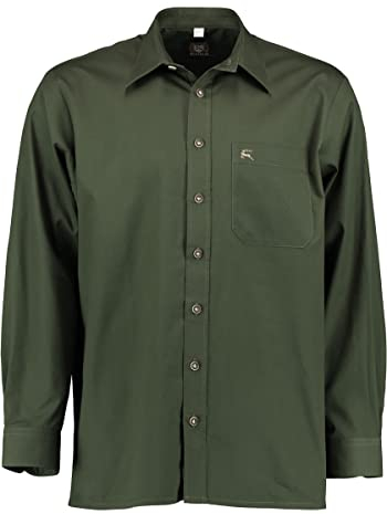OS Trachten Herren Hemd Langarm Jagdhemd mit Liegekragen Slotu, Größe:39/40, Farbe:dunkelgrün
